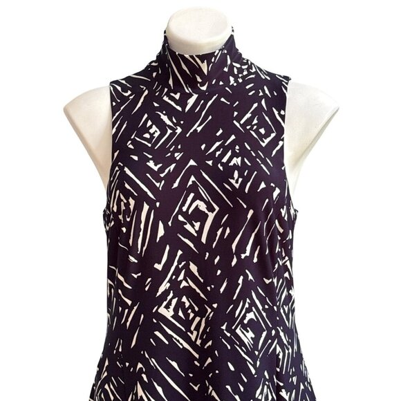 Lauren Ralph Lauren Geometric Print High-Neck A-Line Dress, Navy/White Size 10 - Picture 2 of 10